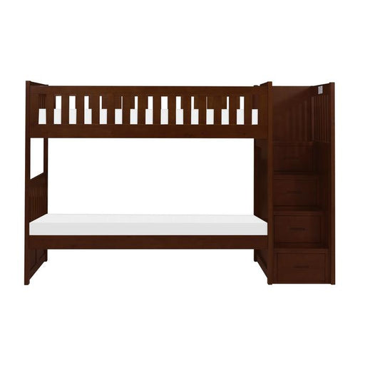 Rowe Bunk Bed w/ Reversible Step Storage in Dark Cherry B2013SBDC-1* - Premium Bed from Homelegance (Titan Warehouse) - Just $914.55! Shop now at Furniture Wholesale Plus  We are the best furniture store in Nashville, Hendersonville, Goodlettsville, Madison, Antioch, Mount Juliet, Lebanon, Gallatin, Springfield, Murfreesboro, Franklin, Brentwood