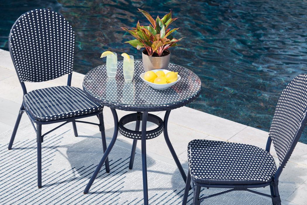 Odyssey Blue Outdoor Table and Chairs (Set of 3) - Premium Outdoor Dining Table from Ashley Furniture - Just $301.67! Shop now at Furniture Wholesale Plus  We are the best furniture store in Nashville, Hendersonville, Goodlettsville, Madison, Antioch, Mount Juliet, Lebanon, Gallatin, Springfield, Murfreesboro, Franklin, Brentwood