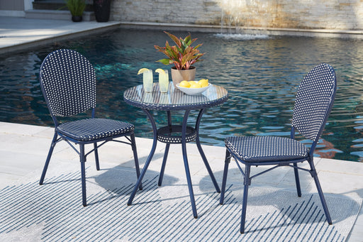 Odyssey Blue Outdoor Table and Chairs (Set of 3) - Premium Outdoor Dining Table from Ashley Furniture - Just $301.67! Shop now at Furniture Wholesale Plus  We are the best furniture store in Nashville, Hendersonville, Goodlettsville, Madison, Antioch, Mount Juliet, Lebanon, Gallatin, Springfield, Murfreesboro, Franklin, Brentwood