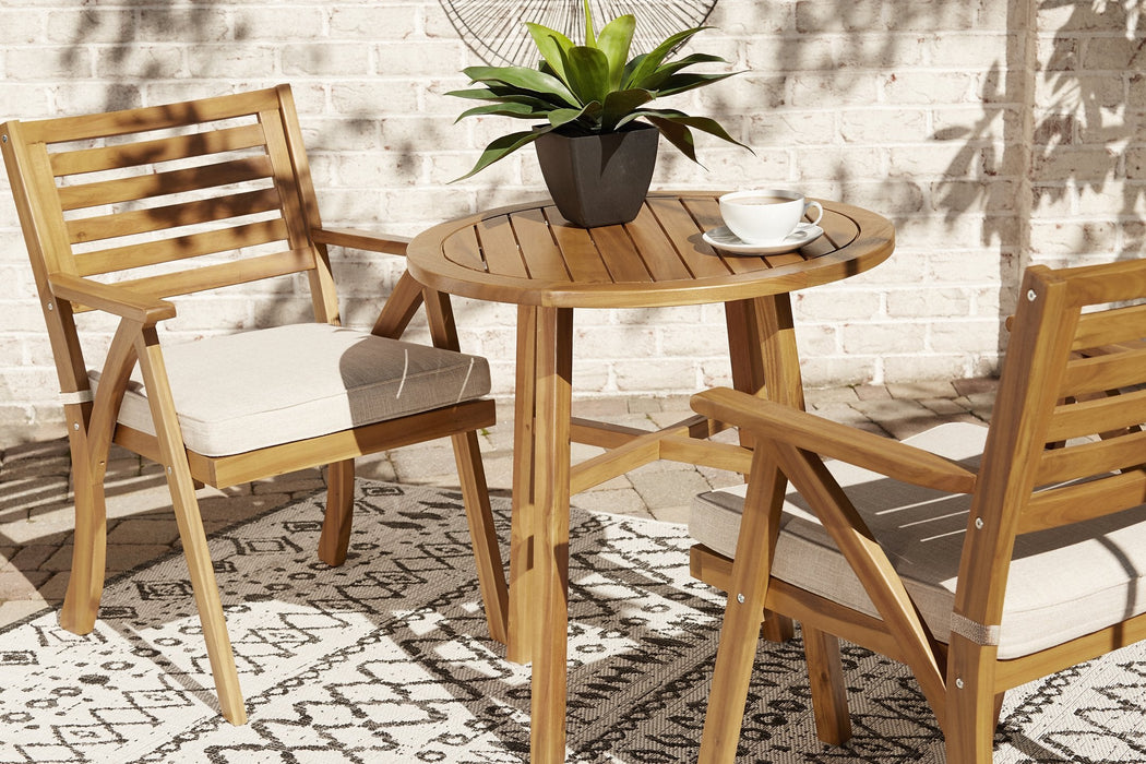 Vallerie Outdoor Chairs with Table Set (Set of 3) - Premium Outdoor Dining Table from Ashley Furniture - Just $422.33! Shop now at Furniture Wholesale Plus  We are the best furniture store in Nashville, Hendersonville, Goodlettsville, Madison, Antioch, Mount Juliet, Lebanon, Gallatin, Springfield, Murfreesboro, Franklin, Brentwood