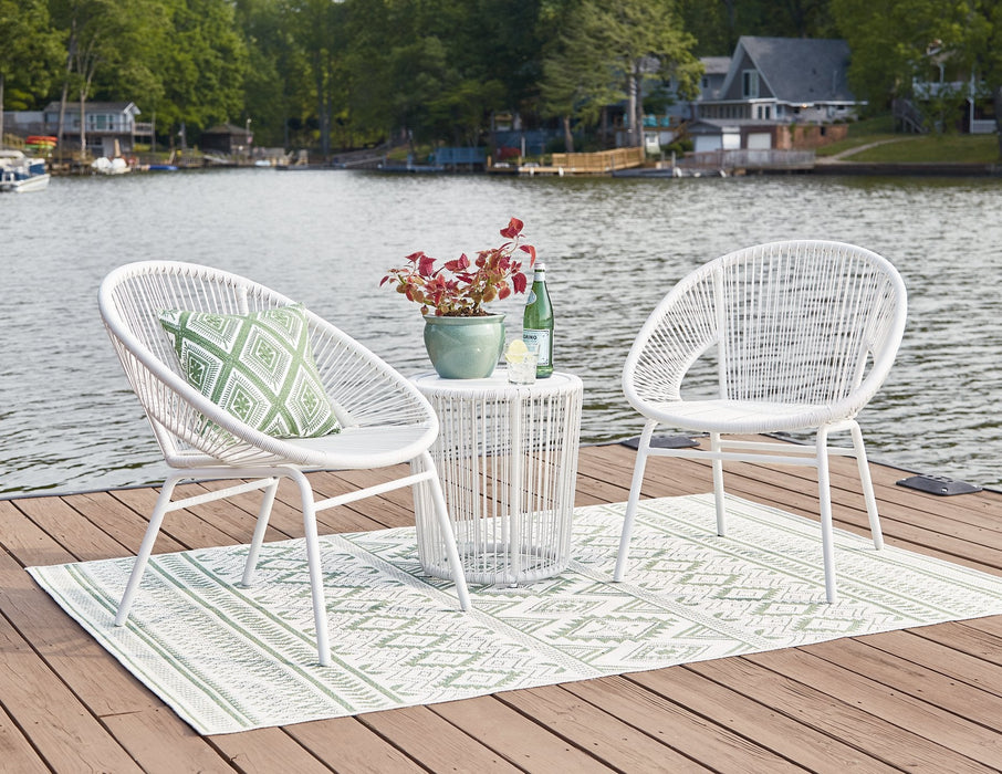 Mandarin Cape Outdoor Table and Chairs (Set of 3) - Premium Outdoor Seating Set from Ashley Furniture - Just $301.67! Shop now at Furniture Wholesale Plus  We are the best furniture store in Nashville, Hendersonville, Goodlettsville, Madison, Antioch, Mount Juliet, Lebanon, Gallatin, Springfield, Murfreesboro, Franklin, Brentwood