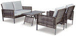 Lainey Outdoor Love/Chairs/Table Set (Set of 4) - Premium Outdoor Seating Set from Ashley Furniture - Just $553.06! Shop now at Furniture Wholesale Plus  We are the best furniture store in Nashville, Hendersonville, Goodlettsville, Madison, Antioch, Mount Juliet, Lebanon, Gallatin, Springfield, Murfreesboro, Franklin, Brentwood