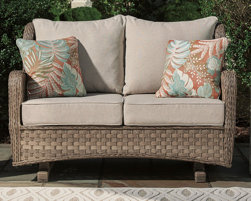 Clear Ridge Glider Loveseat with Cushion - Premium Outdoor Seating from Ashley Furniture - Just $634.73! Shop now at Furniture Wholesale Plus  We are the best furniture store in Nashville, Hendersonville, Goodlettsville, Madison, Antioch, Mount Juliet, Lebanon, Gallatin, Springfield, Murfreesboro, Franklin, Brentwood