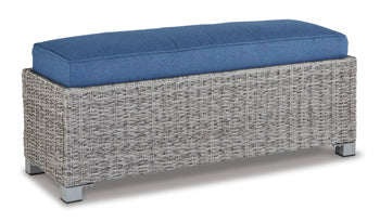 Naples Beach Outdoor Bench with Cushion - Premium Outdoor Seating from Ashley Furniture - Just $308.13! Shop now at Furniture Wholesale Plus  We are the best furniture store in Nashville, Hendersonville, Goodlettsville, Madison, Antioch, Mount Juliet, Lebanon, Gallatin, Springfield, Murfreesboro, Franklin, Brentwood