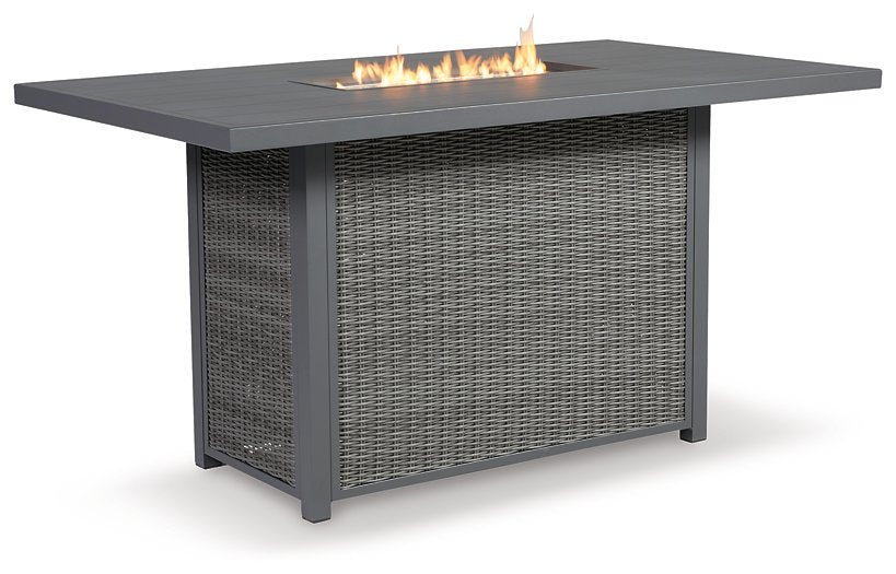 Palazzo Outdoor Bar Table with Fire Pit - Premium Outdoor Pub Table w/FP from Ashley Furniture - Just $1405.95! Shop now at Furniture Wholesale Plus  We are the best furniture store in Nashville, Hendersonville, Goodlettsville, Madison, Antioch, Mount Juliet, Lebanon, Gallatin, Springfield, Murfreesboro, Franklin, Brentwood