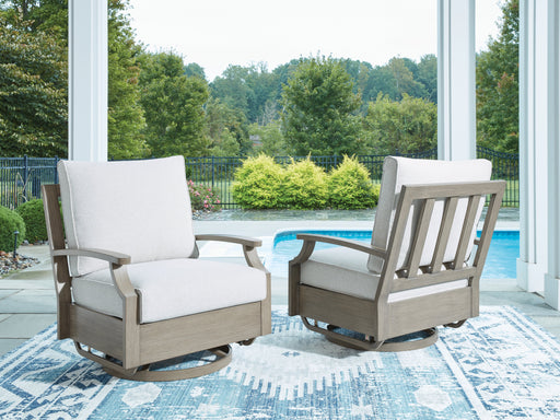 Rainier Ranch Outdoor Swivel Glider Chair with Cushion - Premium Outdoor Lounge Chair from Ashley Furniture - Just $740.18! Shop now at Furniture Wholesale Plus  We are the best furniture store in Nashville, Hendersonville, Goodlettsville, Madison, Antioch, Mount Juliet, Lebanon, Gallatin, Springfield, Murfreesboro, Franklin, Brentwood