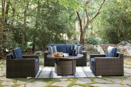 Grasson Lane Grasson Lane Nuvella Loveseat and 2 Lounge Chairs with Fire Pit Table - Premium Outdoor Table Set from Ashley Furniture - Just $3061.70! Shop now at Furniture Wholesale Plus  We are the best furniture store in Nashville, Hendersonville, Goodlettsville, Madison, Antioch, Mount Juliet, Lebanon, Gallatin, Springfield, Murfreesboro, Franklin, Brentwood