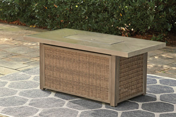 Beachcroft Beachcroft Fire Pit Table with Four Nuvella Swivel Lounge Chairs - Premium Outdoor Seating Set from Ashley Furniture - Just $3905.72! Shop now at Furniture Wholesale Plus  We are the best furniture store in Nashville, Hendersonville, Goodlettsville, Madison, Antioch, Mount Juliet, Lebanon, Gallatin, Springfield, Murfreesboro, Franklin, Brentwood