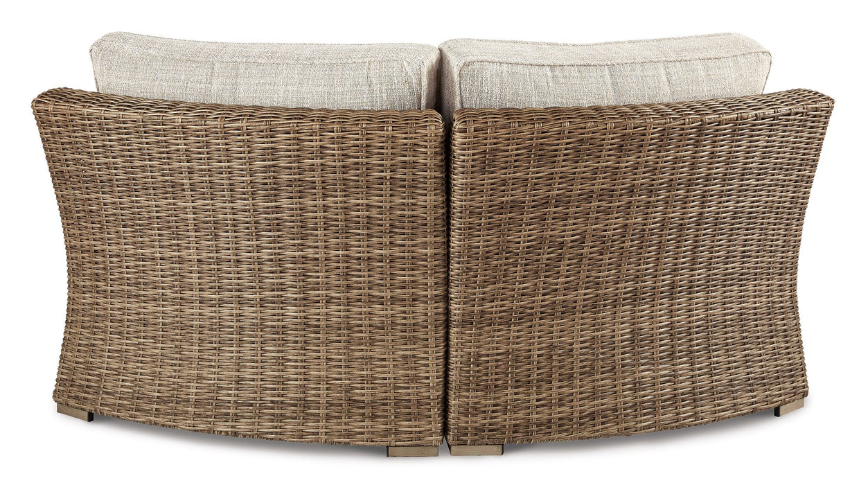 Beachcroft Curved Corner Chair with Cushion - Premium Outdoor Seating from Ashley Furniture - Just $987.81! Shop now at Furniture Wholesale Plus  We are the best furniture store in Nashville, Hendersonville, Goodlettsville, Madison, Antioch, Mount Juliet, Lebanon, Gallatin, Springfield, Murfreesboro, Franklin, Brentwood