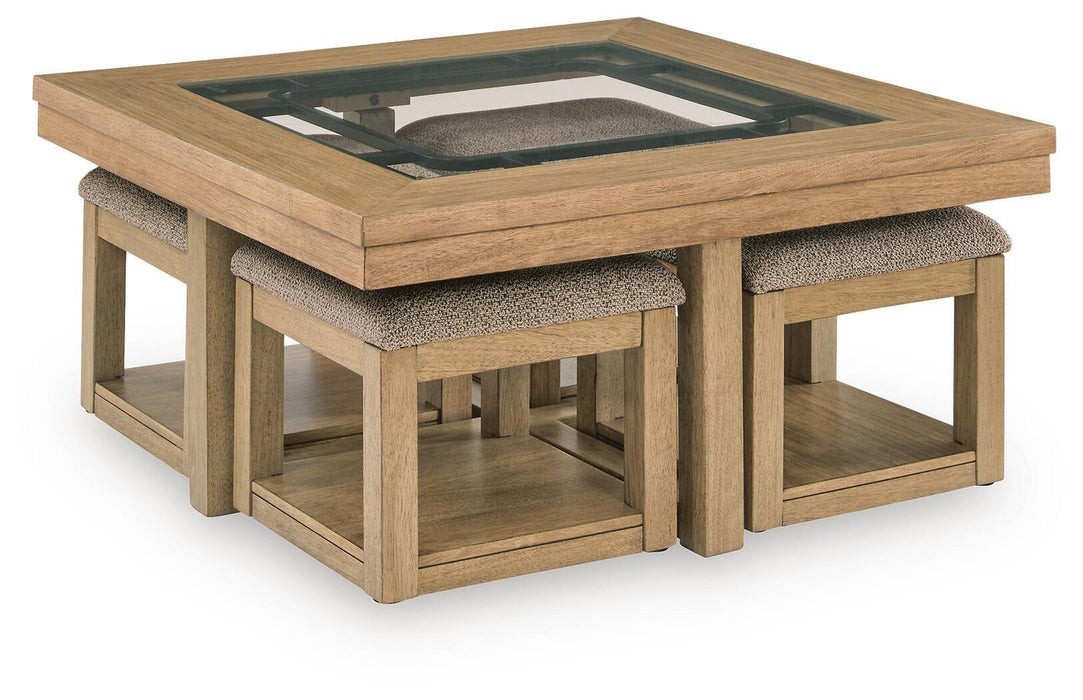 Wittenmyer - Cocktail Table With 4 Stools (Set of 5) - Natural / Black – 5 Piece Living Room Sets by Signature Design by Ashley® at Furniture Wholesale Plus , Nashville furniture store