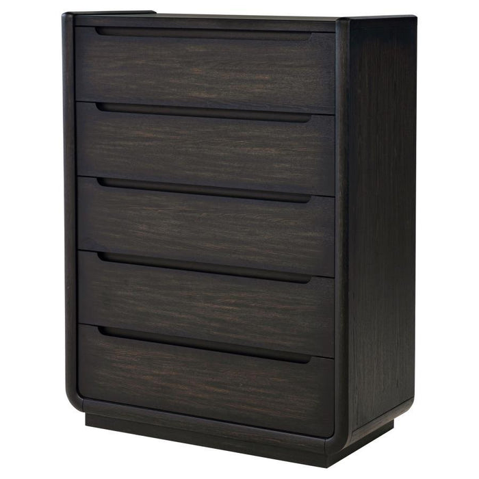Leandro - 5-Drawer Bedroom Chest Of Drawers - Burnished Black – Accent Chests by Coaster Fine Furniture at Furniture Wholesale Plus , Nashville furniture store