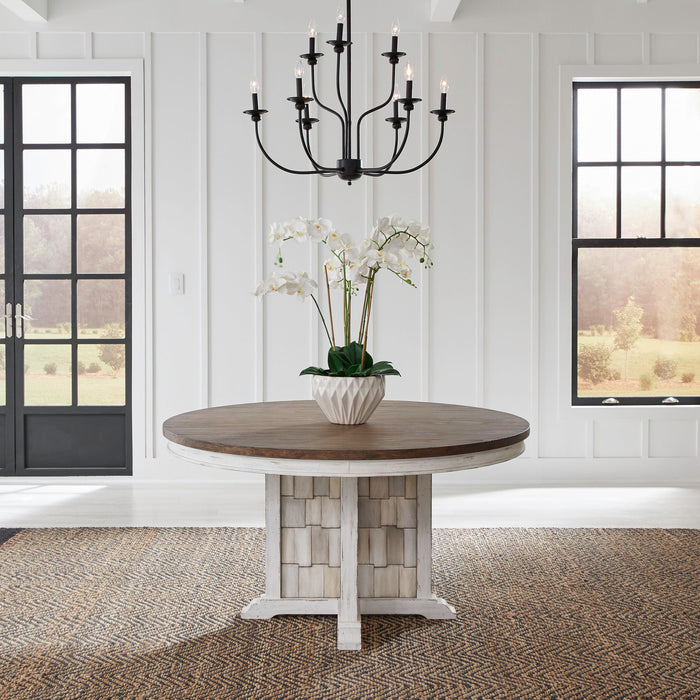 River Place - Pedestal Table - Riverstone White & Tobacco – Dining Tables by Liberty Furniture at Furniture Wholesale Plus , Nashville furniture store