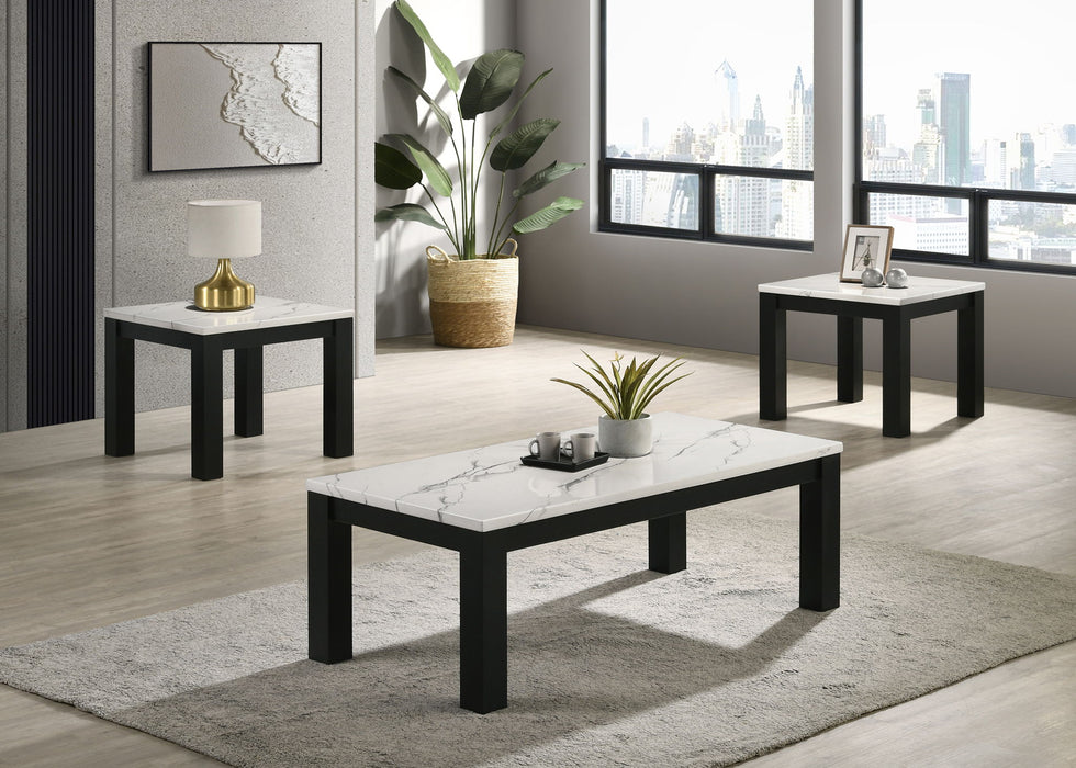 Ivy - 3 Piece Faux Marble White Cocktail Set - White / Black – Table Sets by Crown Mark at Furniture Wholesale Plus , Nashville furniture store