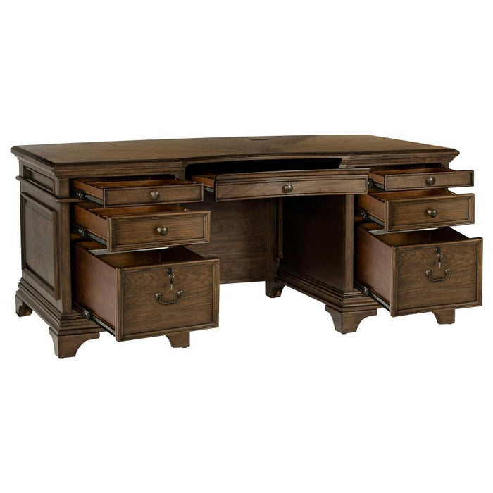 Hartshill - 7-Drawer Executive Desk - Burnished Oak – Writing Desks by CoasterElevations at Furniture Wholesale Plus , Nashville furniture store