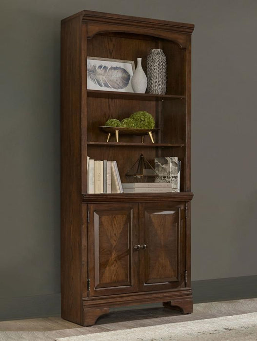Hartshill - 3-Shelf Cabinet Bookcase - Burnished Oak – Standard Bookcases by CoasterElevations at Furniture Wholesale Plus , Nashville furniture store