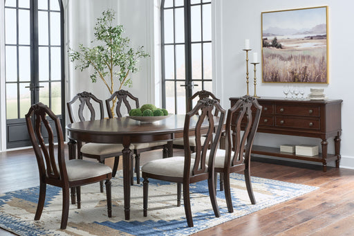 Lavinton - 8 Pc. - Dining Room Extension Table, 6 Side Chairs, Server - Brown – 8 + Piece Dining Room Sets by Signature Design by Ashley® at Furniture Wholesale Plus , Nashville furniture store