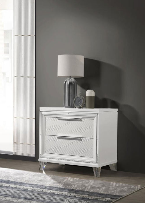 Marmore - 2-Drawer Nightstand Bedside Table - White – Nightstands w/ Charging Stations by Coaster Fine Furniture at Furniture Wholesale Plus , Nashville furniture store