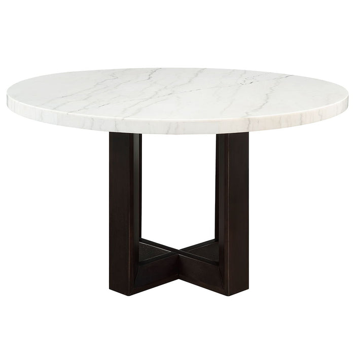 Edwyn - Round Dining Table - White Natural Marble Top & Espresso