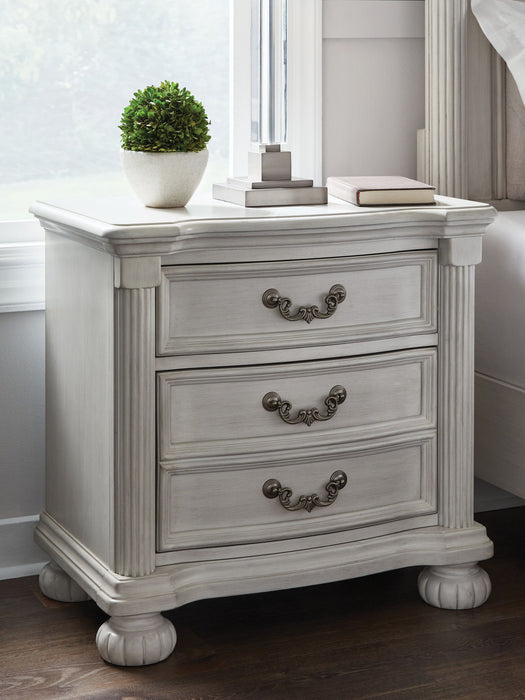 Montelaine - Three Drawer Night Stand - Antique White – Accent Nightstands by Benchcraft® at Furniture Wholesale Plus , Nashville furniture store