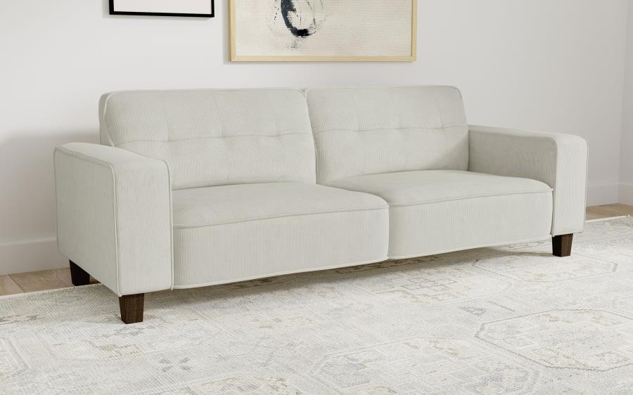 Deerhurst - Upholstered Track Arm Tufted Sofa - Greige – Stationary Sofas by Coaster Fine Furniture at Furniture Wholesale Plus , Nashville furniture store