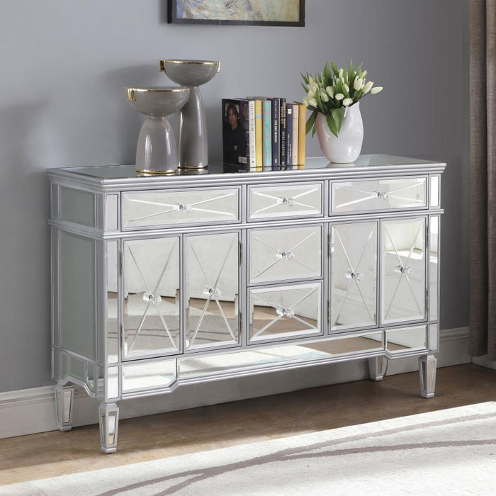 Duchess - 5-Drawer Mirrored Storage Accent Cabinet - Silver – Accent Cabinets by CoasterElevations at Furniture Wholesale Plus , Nashville furniture store
