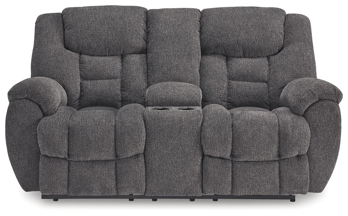 Foreside - Dbl Reclining Loveseat with Console - Charcoal – Reclining Loveseats by Signature Design by Ashley® at Furniture Wholesale Plus , Nashville furniture store