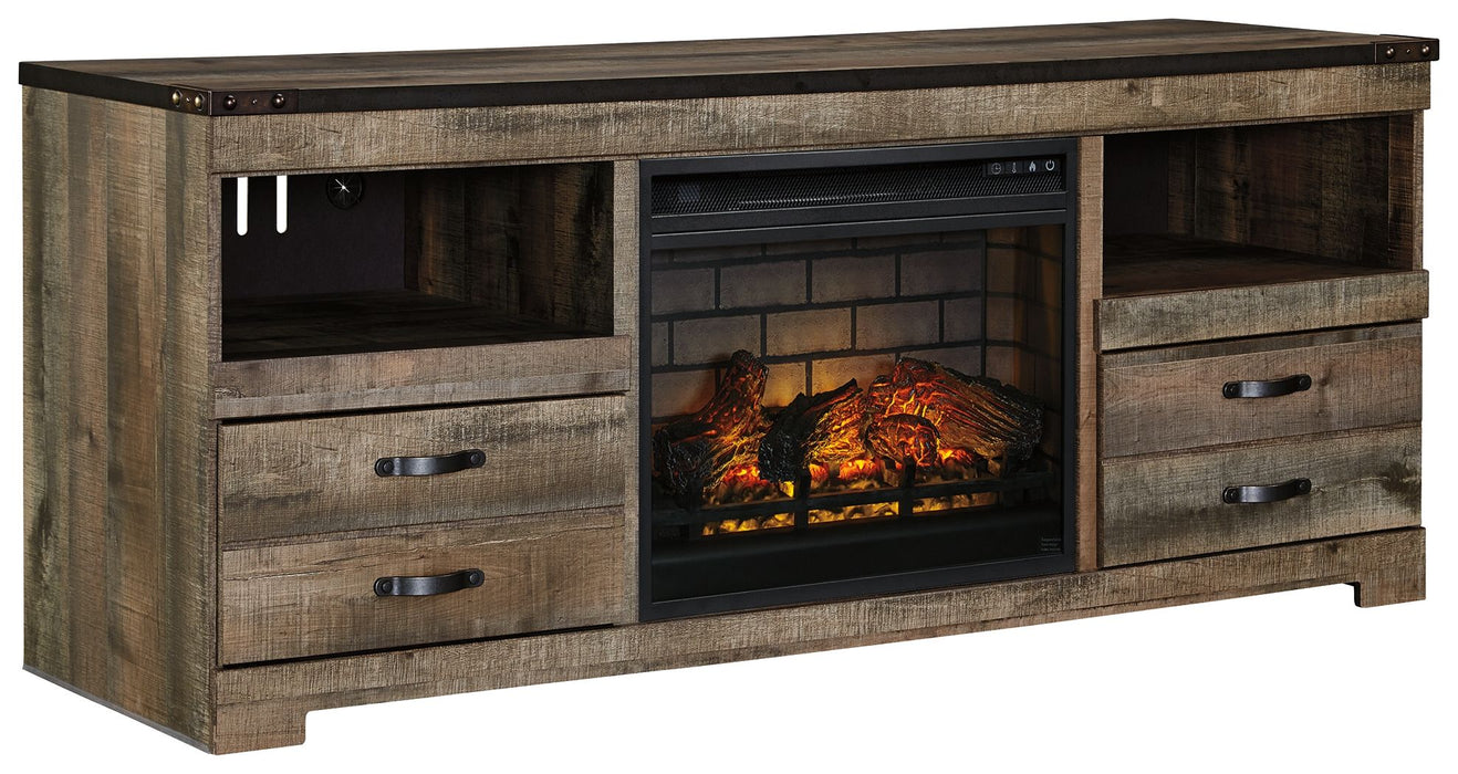 Trinell - 63" TV Stand With Glass/Stone Fireplace Insert - Brown – Fireplace TV Stands by Signature Design by Ashley® at Furniture Wholesale Plus , Nashville furniture store