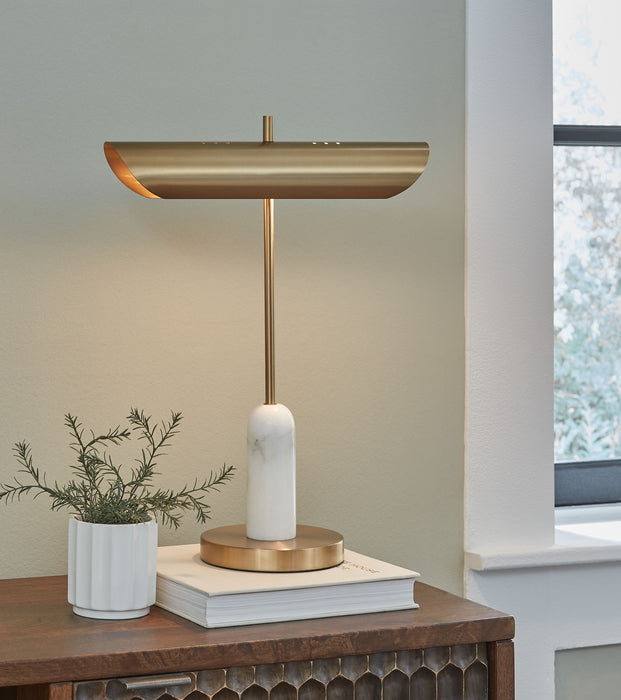 Rowleigh - Marble Desk Lamp - Gold Finish / White – Table Lamps by Signature Design by Ashley® at Furniture Wholesale Plus , Nashville furniture store