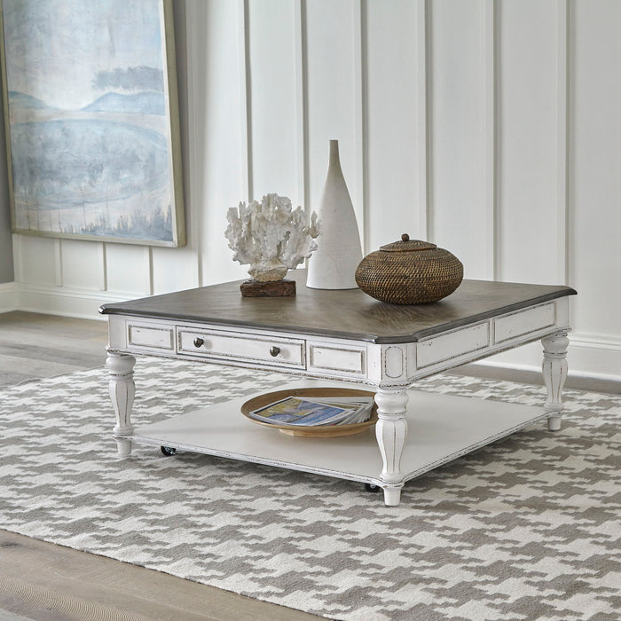 Magnolia Manor - Oversized Square Cocktail Table - Antique White – Cocktail Tables by Liberty Furniture at Furniture Wholesale Plus , Nashville furniture store