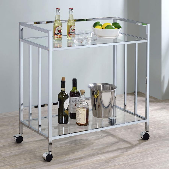 Cara - 2-tier Rectangular Glass Shelf Metal Bar Cart - Premium Bar Carts from CoasterEssence - Just $209! Shop now at Furniture Wholesale Plus  We are the best furniture store in Nashville, Hendersonville, Goodlettsville, Madison, Antioch, Mount Juliet, Lebanon, Gallatin, Springfield, Murfreesboro, Franklin, Brentwood