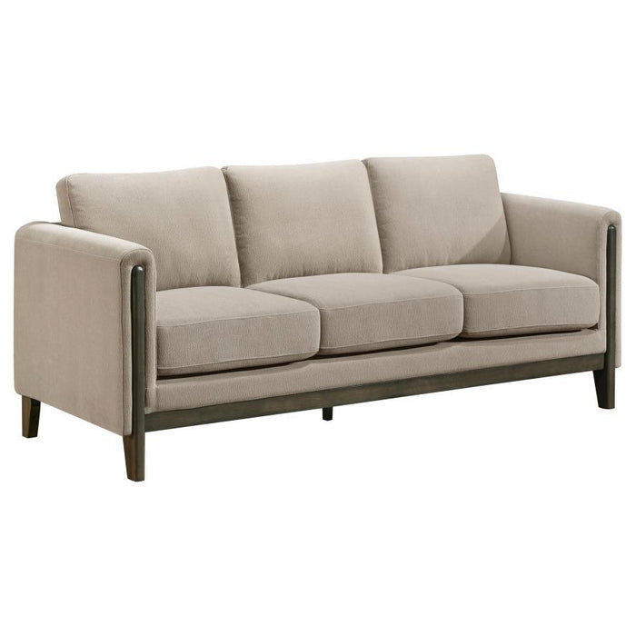 Islington - Fabric Upholstered Panel Arm Sofa - Taupe – Stationary Sofas by Coaster Fine Furniture at Furniture Wholesale Plus , Nashville furniture store