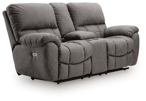 Bakerstein - Power Recline Loveseat/Console/Adjustable Headrest - Galaxy – Reclining Loveseats by Signature Design by Ashley® at Furniture Wholesale Plus , Nashville furniture store