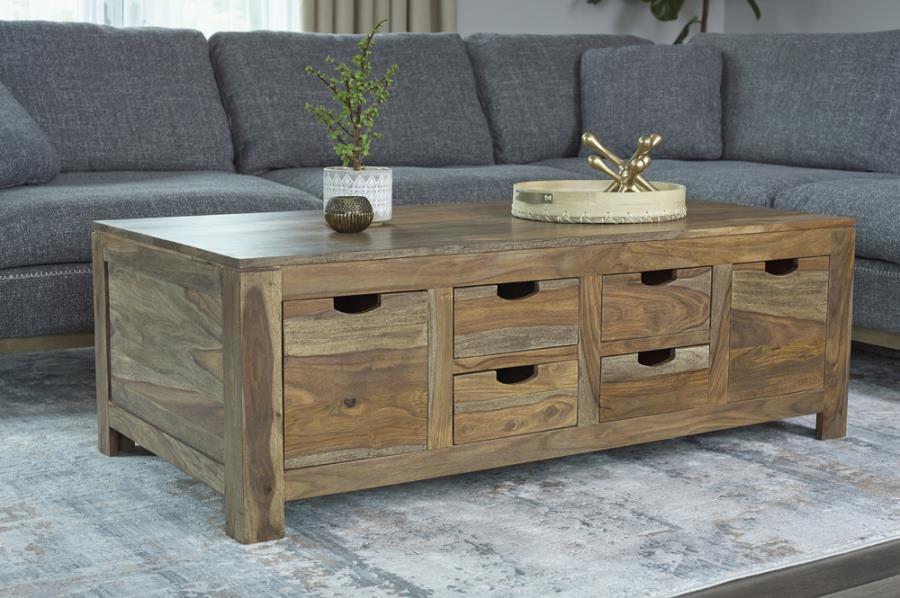 Esther - 6-Drawer Solid Wood Coffee Table - Natural – Coffee Tables by CoasterElevations at Furniture Wholesale Plus , Nashville furniture store