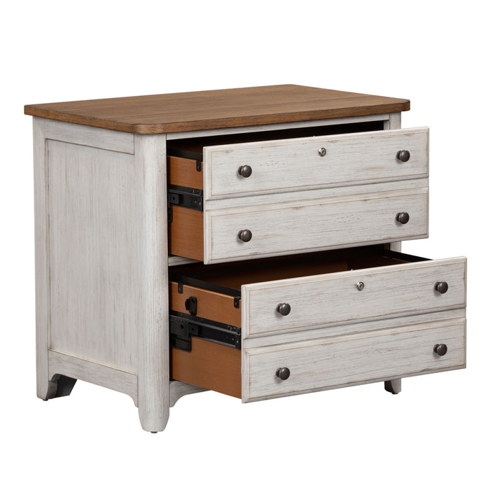Farmhouse Reimagined - Lateral File - Antique White / Chestnut Tops – Filing Cabinets by Liberty Furniture at Furniture Wholesale Plus , Nashville furniture store