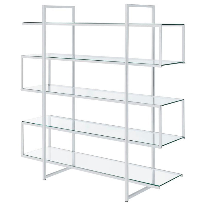 Elmer - 5-Shelf Bookshelf - Clear And Chrome - Premium Standard Bookcases from CoasterElevations - Just $569! Shop now at Furniture Wholesale Plus  We are the best furniture store in Nashville, Hendersonville, Goodlettsville, Madison, Antioch, Mount Juliet, Lebanon, Gallatin, Springfield, Murfreesboro, Franklin, Brentwood