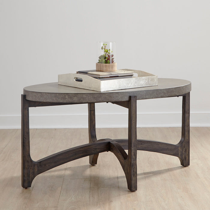 Cascade - Oval Cocktail Table - Wirebrush Rustic Brown – Cocktail Tables by Liberty Furniture at Furniture Wholesale Plus , Nashville furniture store