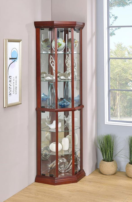 Appledale - 6-Shelf Corner Curio Display Cabinet - Medium Brown – Curio Cabinets by CoasterEssence at Furniture Wholesale Plus , Nashville furniture store