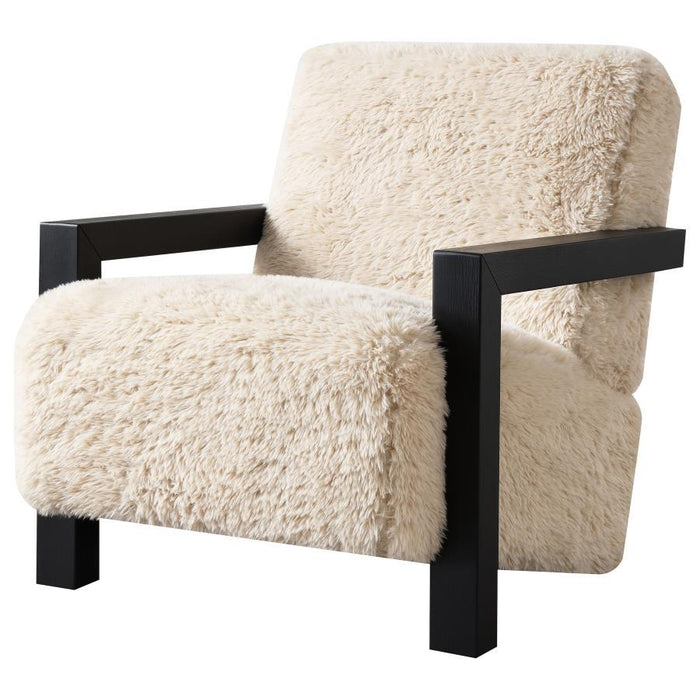 Fitzroy - Faux Fur Upholstered Chair Solid Wood Arms - Latte – Arm Chairs by Coaster Fine Furniture at Furniture Wholesale Plus , Nashville furniture store