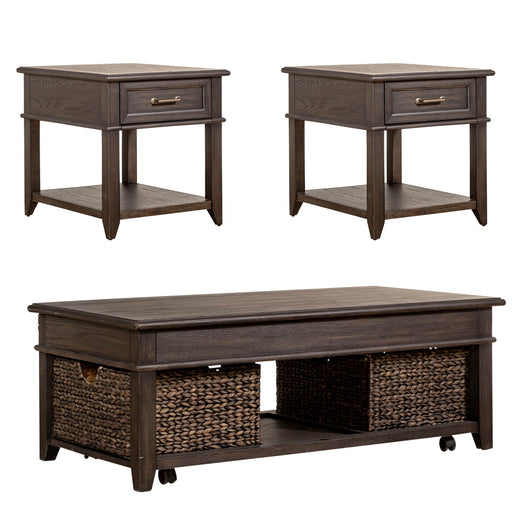 Mill Creek - 3 Piece Living Room Set (Lift Top Cocktail & 2 Drawer End Tables) - Peppercorn – Table Sets by Liberty Furniture at Furniture Wholesale Plus , Nashville furniture store