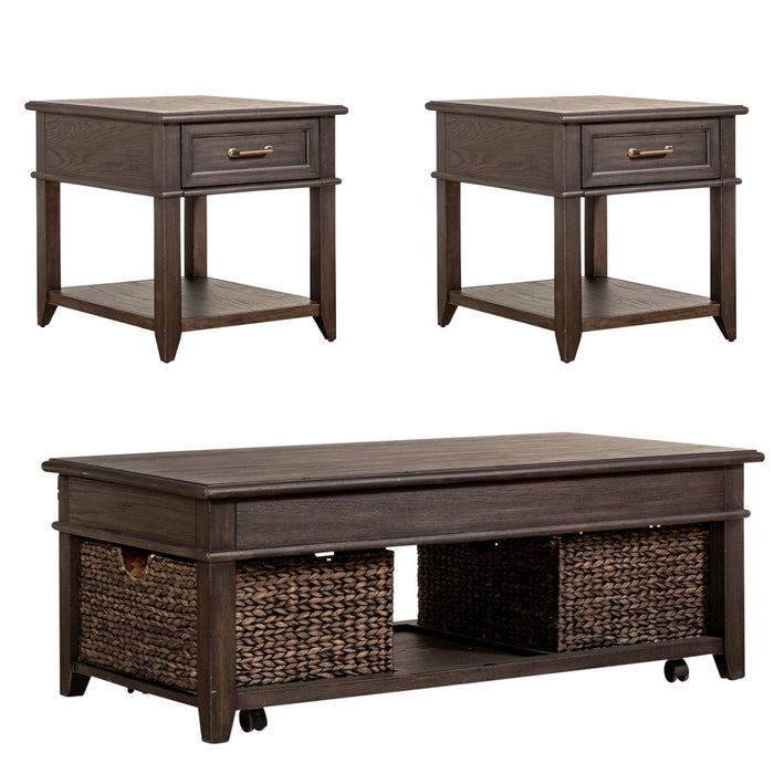 Mill Creek - 3 Piece Living Room Set (Lift Top Cocktail & 2 Drawer End Tables) - Peppercorn – Table Sets by Liberty Furniture at Furniture Wholesale Plus , Nashville furniture store
