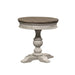 Heartland - Round Pedestal Chair Side Table - Antique White / Tobacco Tops – Chair Side Tables by Liberty Furniture at Furniture Wholesale Plus , Nashville furniture store