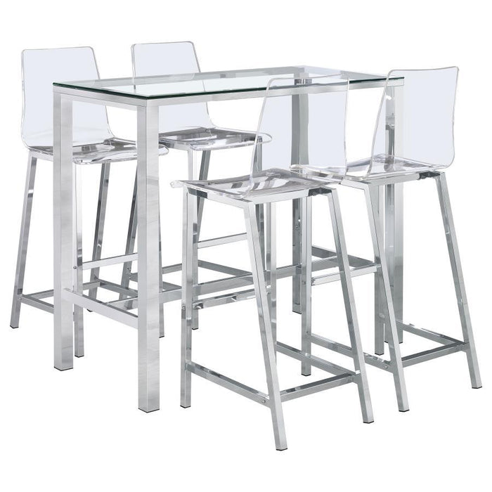 Tolbert - 5 Piece Bar Set With Acrylic Chairs - Clear And Chrome – 5 Piece Dining Room Sets by Coaster Fine Furniture at Furniture Wholesale Plus , Nashville furniture store
