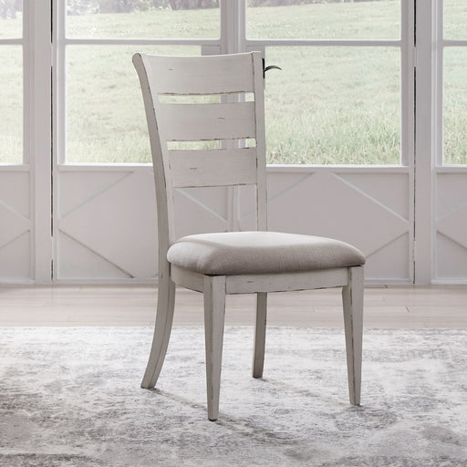 Backroads - Ladder Back Side Chair - Weathered White & Parchment – Side Chairs by Liberty Furniture at Furniture Wholesale Plus , Nashville furniture store