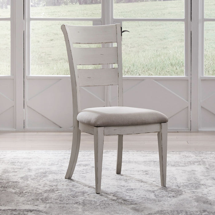 Backroads - Ladder Back Side Chair - Weathered White & Parchment – Side Chairs by Liberty Furniture at Furniture Wholesale Plus , Nashville furniture store