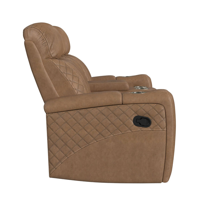 Side Kick - Loveseat With Console, Cupholders And White Led Light - Simba Saddle – Reclining Loveseats by Elements International at Furniture Wholesale Plus , Nashville furniture store