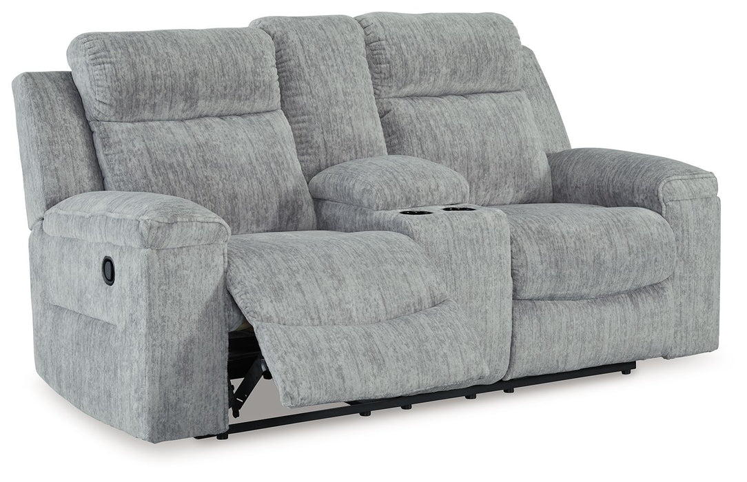 Buntington - Dbl Reclining Loveseat with Console - Pewter – Reclining Loveseats by Benchcraft® at Furniture Wholesale Plus , Nashville furniture store