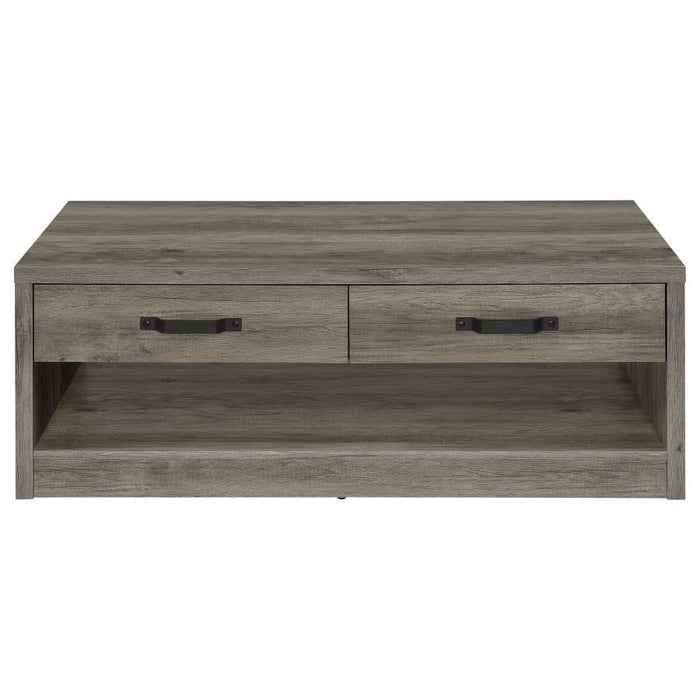 Felix - 2-Drawer Engineered Wood Coffee Table - Gray Driftwood – Coffee Tables by Coaster Fine Furniture at Furniture Wholesale Plus , Nashville furniture store