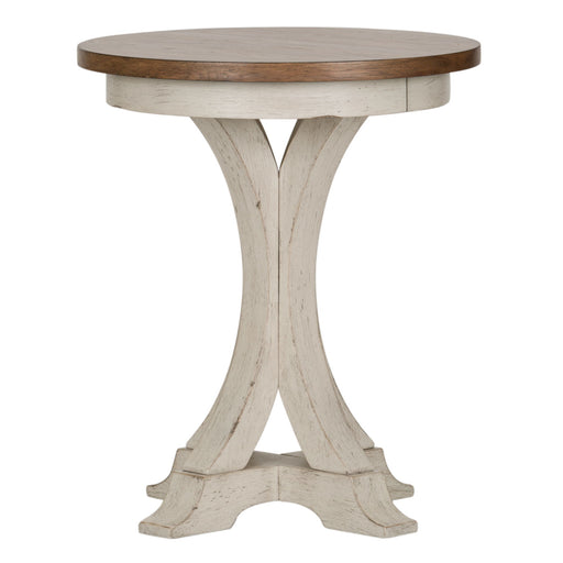 Farmhouse Reimagined - Round Chair Side Table - Antique White / Chestnut Tops – Chair Side Tables by Liberty Furniture at Furniture Wholesale Plus , Nashville furniture store