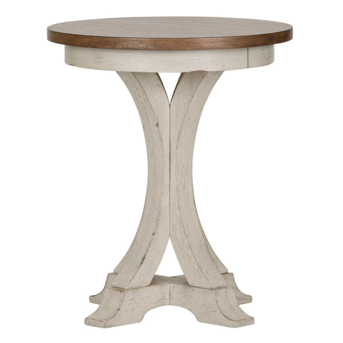 Farmhouse Reimagined - Round Chair Side Table - Antique White / Chestnut Tops – Chair Side Tables by Liberty Furniture at Furniture Wholesale Plus , Nashville furniture store