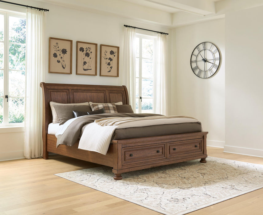 Zackaryn - King Sleigh Storage Bed - Warm Brown – Storage Beds by Signature Design by Ashley® at Furniture Wholesale Plus , Nashville furniture store